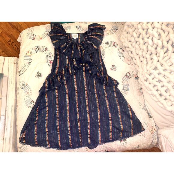 TRYB 212 METALLIC LUREX BLUE RUFFLE DRESS - Picture 6 of 10